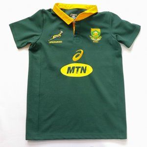 ASICS South Africa Rugby Youth Large (11-12) Springboks Sports Jersey Polo Green